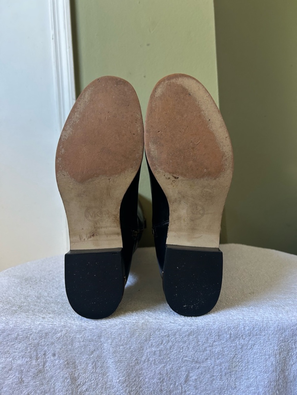 Michael Kors Black Leather Tall Boots with Brown Cuff and Gold MK - Picture 13 of 15